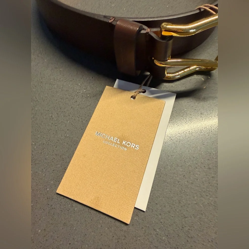 Michael Kors Collection Dark Brown‎ Leather Belt with Gold Buckle Small NEW